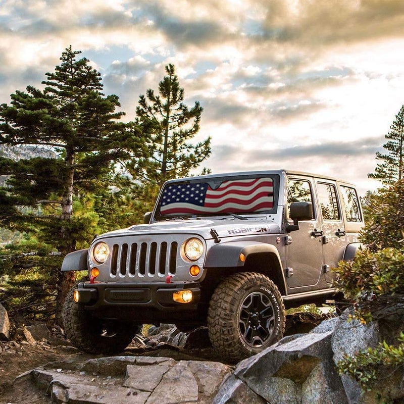 BIGANT Windshield Sun Shade for 2007-2023 Wrangler Rubicon Sahara TJ JK JKU 2 & 4 Door-Blocks UV Rays Sun Visor Protector,Car Sun Shade Keep Your Vehicle Cool,American Flag Car Sun Shade - Image 5